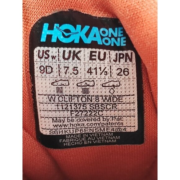 Hoka One One Women's Clifton 8 Orange Running Training Shoes Size 9D US - Picture 8 of 11